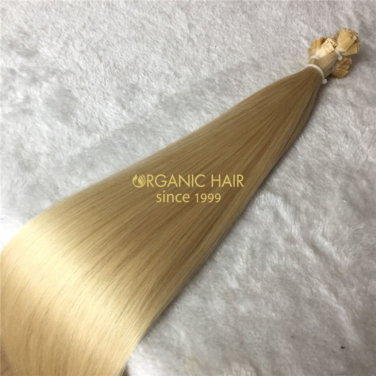 Blonde human keratin flat tip hair extensions X128